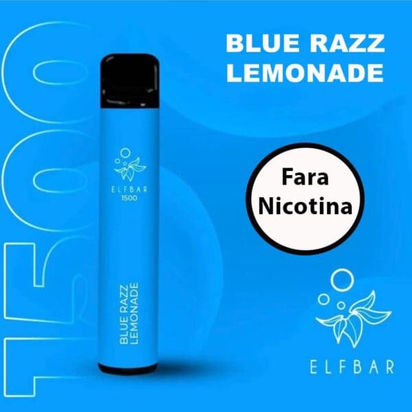 Elf Bar 1500, Blue Razz Lemonade, fara nicotina 0% (0mg), autonomie 1500 PUFF, vape fara nicotina