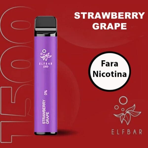 Elf Bar 1500, Strawberry Grape, fara nicotina 0% (0mg), autonomie 1500 PUFF, vape fara nicotina