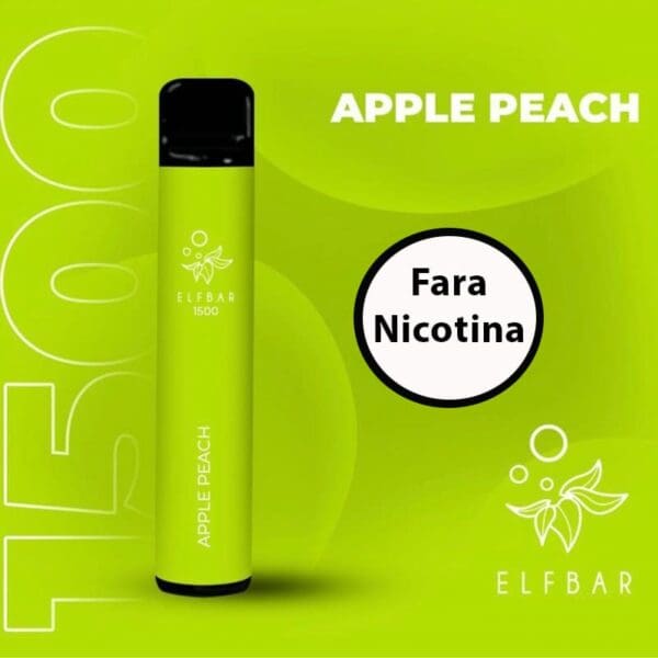 Elf Bar 1500, Apple Peach, fara nicotina 0% (0mg), autonomie 1500 PUFF, vape fara nicotina