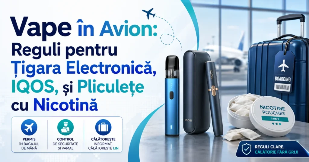 Vape în Avion: Reguli pentru Țigara Electronică, IQOS, Snus și Pliculețe cu Nicotină
