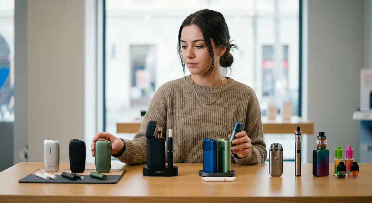 Alternative IQOS Comparate: Care Ți Se Potrivește Cel Mai Bine? de pe e-potion.ro Cele Mai Bune Alternative IQOS Comparate (Dispozitive, Rezerve, Pliculețe Cu Nicotină și Sfaturi Pentru Tranziție)-Photoroom