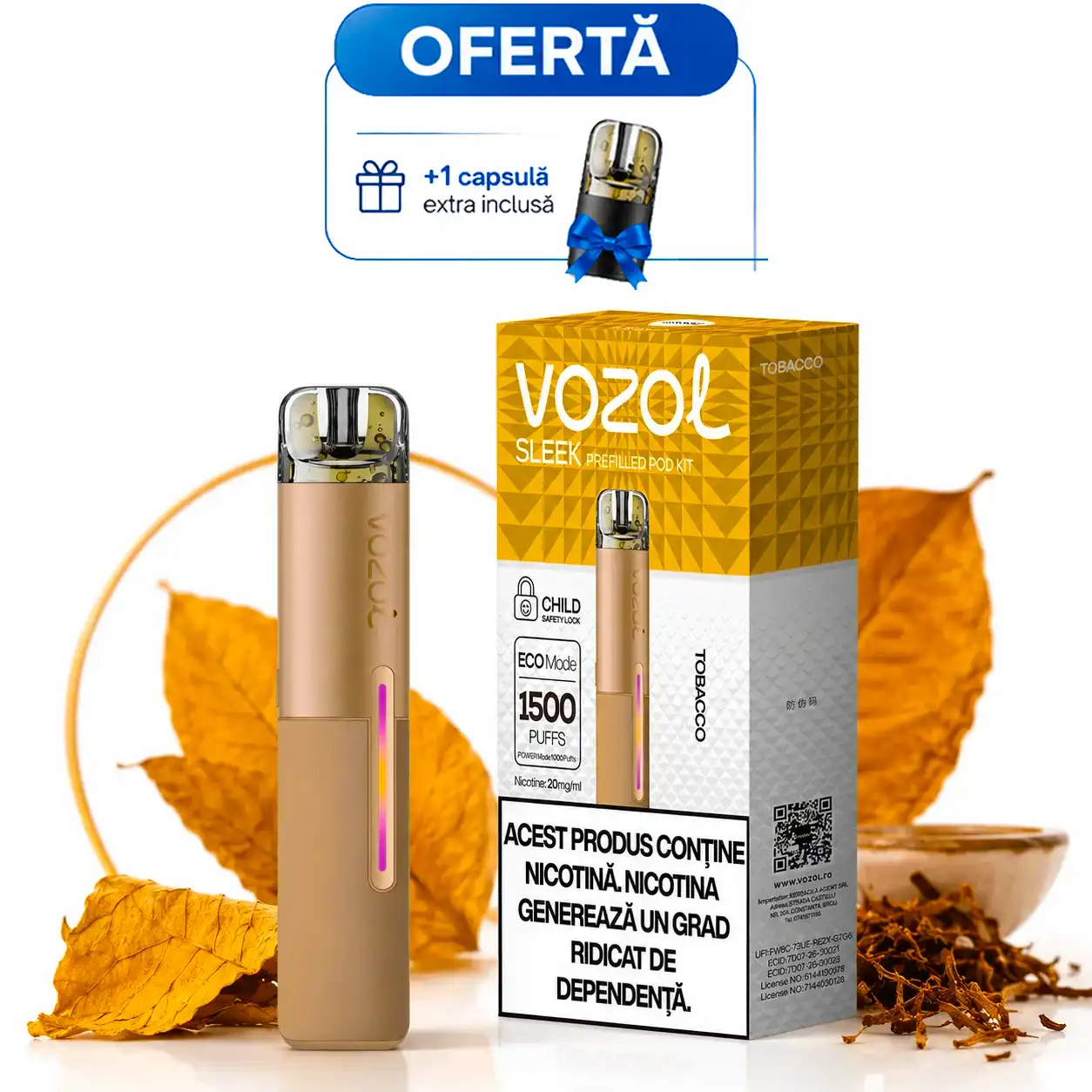 Kit VOZOL Sleek Tobacco 20mg 600mAh 2% 2ml