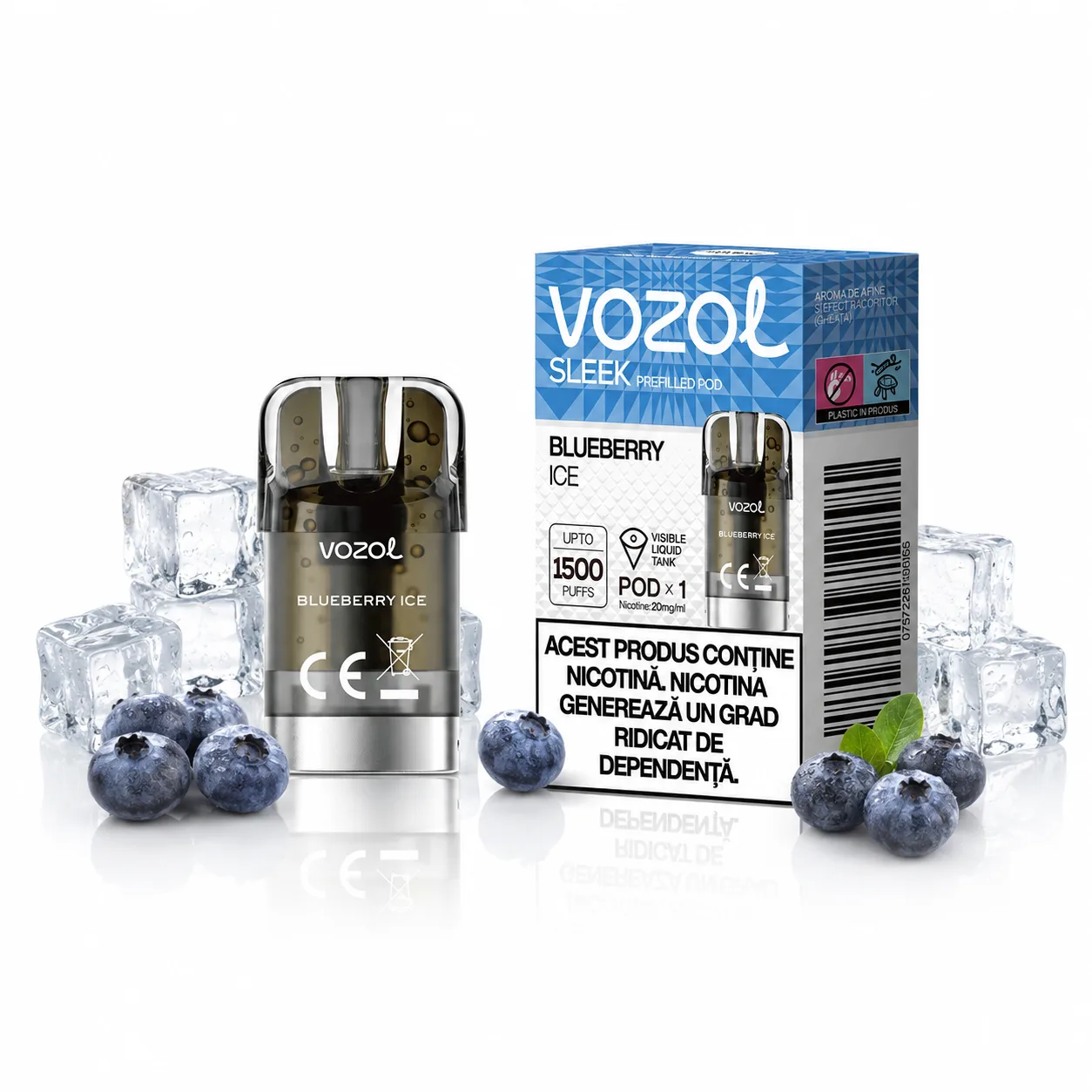 Capsula Vozol Sleek 1500 pufuri Blueberry Ice 2% 2ml